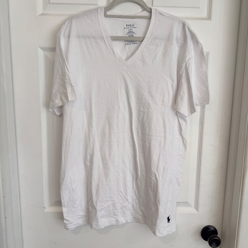 Polo Ralph Lauren Mens White V-Neck Pony T-Shirt Classic Fit Cotton Large